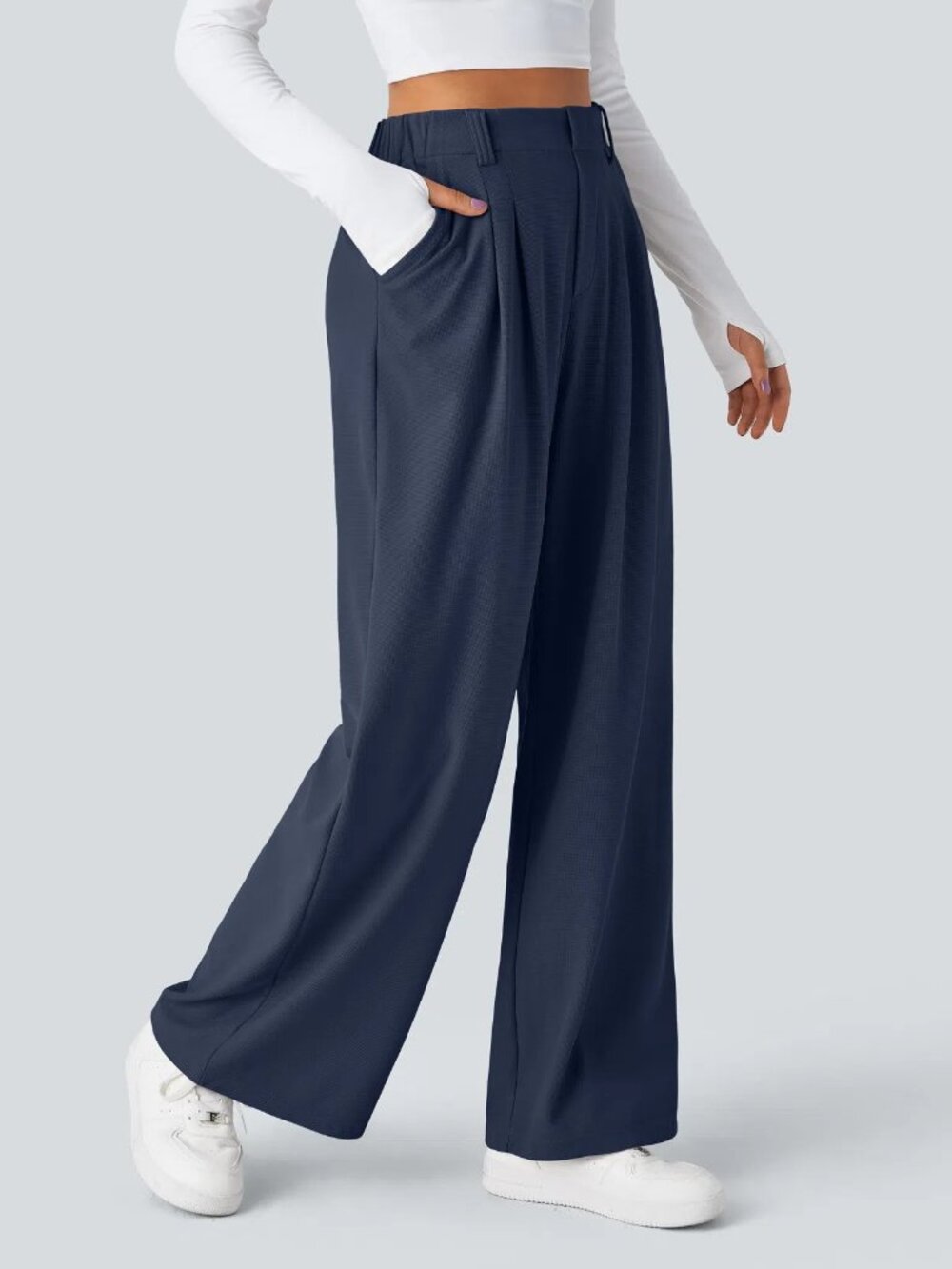 Halara Small Harbor Ink-Flex High Waisted Pocket Wide Leg Waffle Pants 50% off